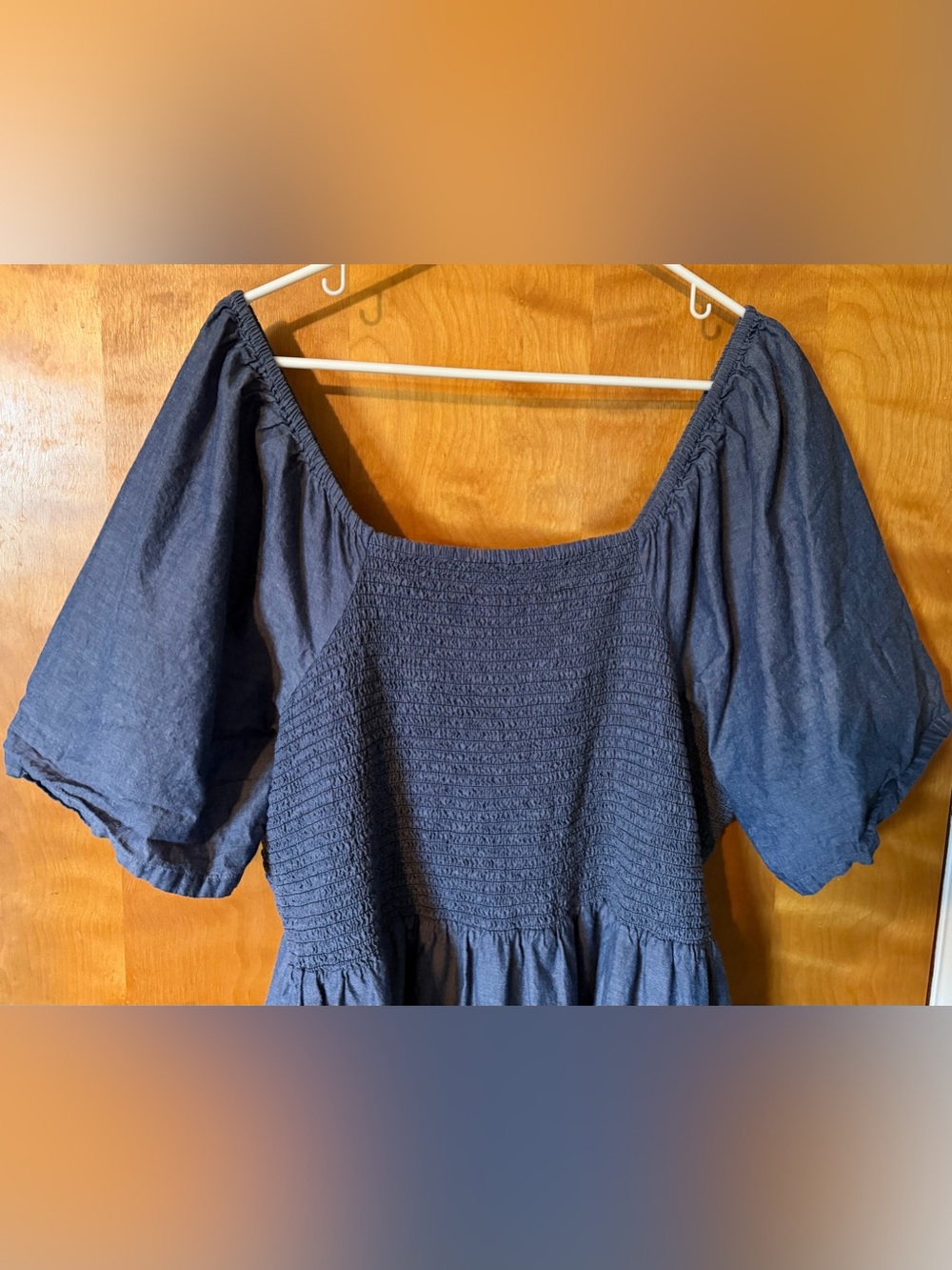 Ella Simone Blue Cotton Chambray Smocked Tiered Midi Dress 3X - Picture 4 of 5